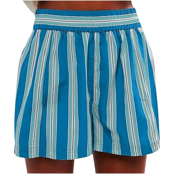 hotojiny Women's Striped Shorts Summer Casual Wide Leg Loose Shorts Lounge Soft Vacation Beach Shorts with Pockets