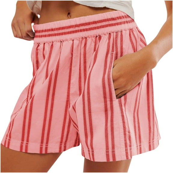 hotojiny Women's Striped Shorts Summer Casual Wide Leg Loose Shorts Lounge Soft Vacation Beach Shorts with Pockets