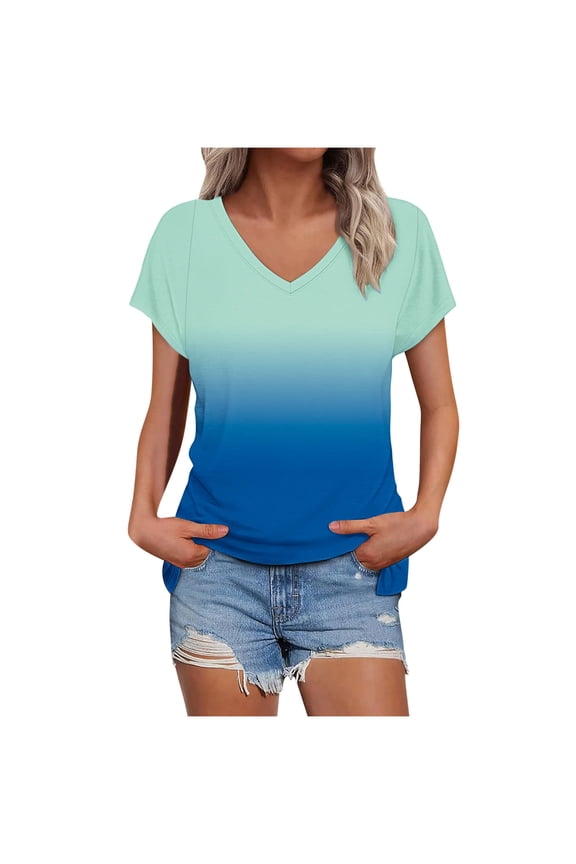 Women's Summer T Shirts Casual Short Sleeve V Neck Loose Tops Lounge Soft Comfy Fashion Basic Shirts