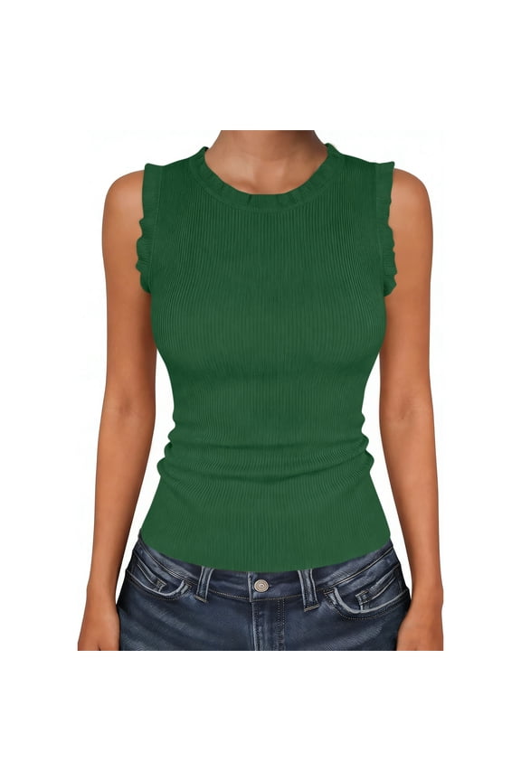 Summer Tops for Women Sleeveless Slim Fitted Crew Neck Tee Shirts Basic Solid Color T-Shirt Going out Fashion Clothing