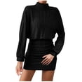 thumbnail image 1 of hotojiny Women's Sweater Dress Elegant Knitted Mini Dress Long Sleeve Turtleneck Pencil Dress Slim Ruched Cocktail Dresses, 1 of 1