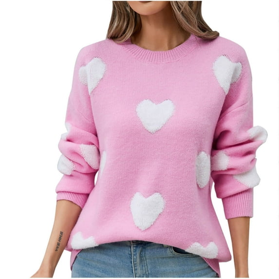 hotojiny Women's Sweaters Fall Winter Long Sleeve Pullover Tunic Tops Crew Neck Printed Soft Knitted Sweaters
