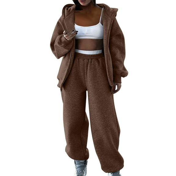 hotojiny Women's Sweatsuit Set Zip up Hoodie Sweatshirts Long Sleeve Jackets Baggy Sweatpants Workout Joggers 2 Piece Outfits