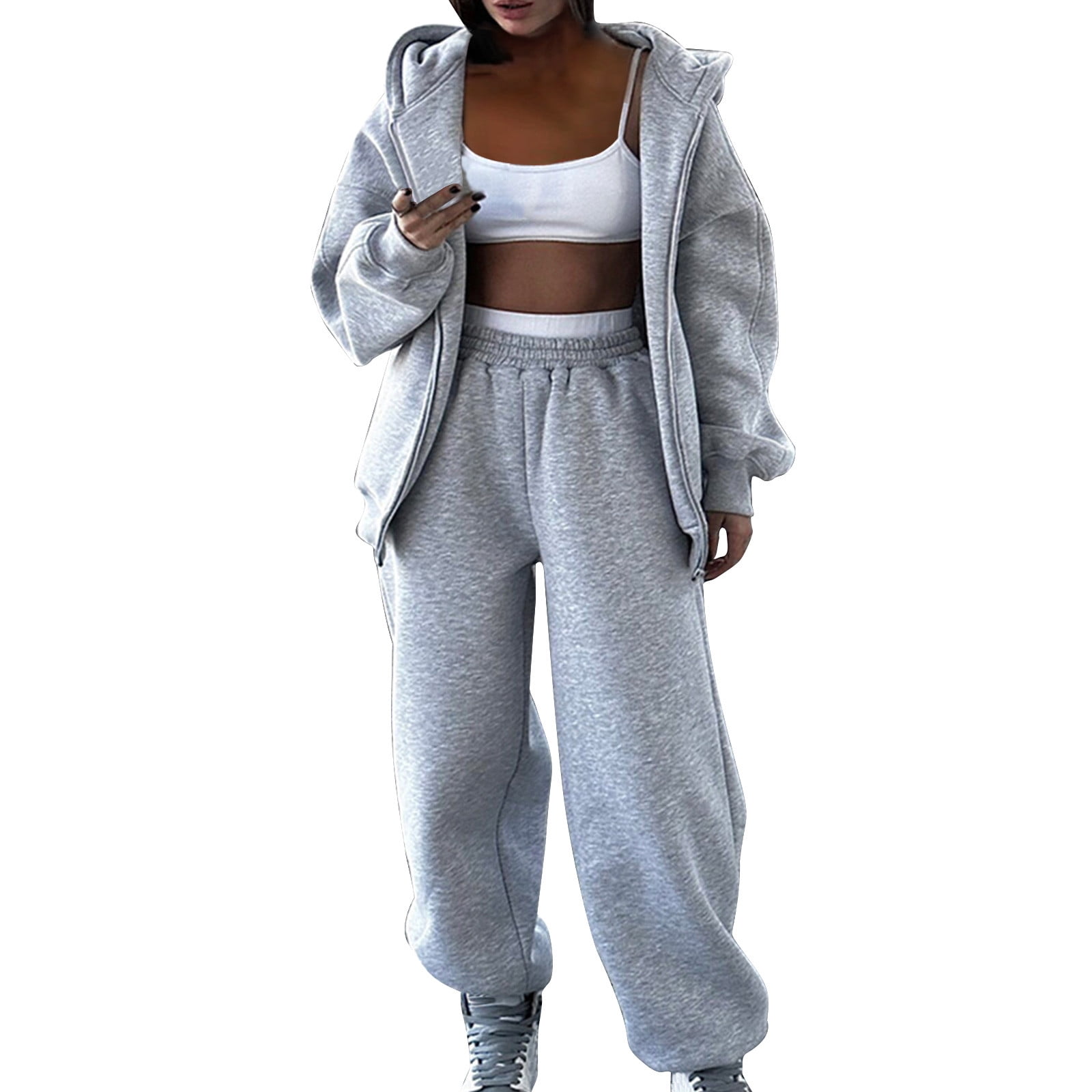 AKOEE Womens Hoodie and Sweatpants Set, Full Zip Jacket