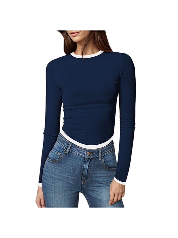 Women's T Shirts Slim Casual Long Sleeve Tops Trendy Summer Spring Crewneck Basic Tee Shirts