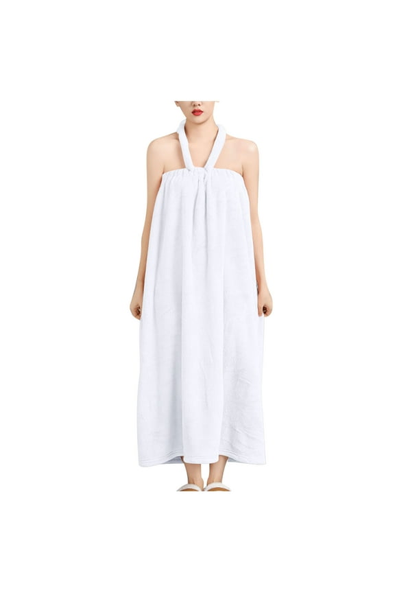 Women's Towel Wrap Bathrobe Lightweight Quick Dry Sleeveless Halter Fleece Robe Soft Sleepwear Full Length Housecoat
