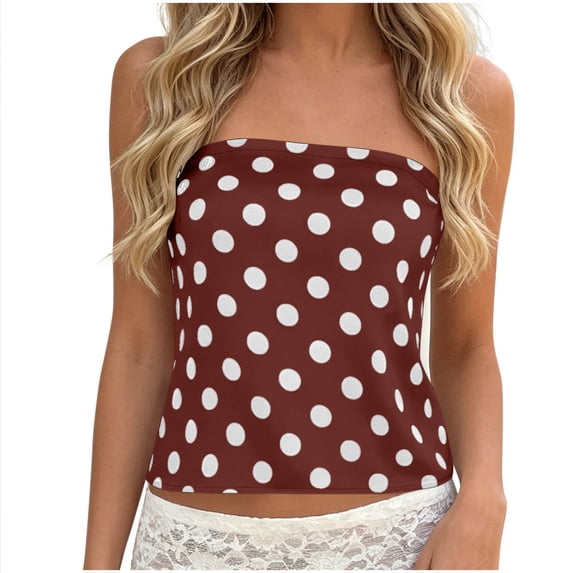 hotojiny Women's Tube Tops Summer Casual Bandeau Tanks Casual Strapless Polka Dot Blouse off the Shoulder Tunic Shirts