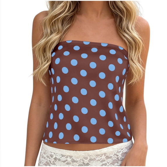 hotojiny Women's Tube Tops Summer Casual Bandeau Tanks Casual Strapless Polka Dot Blouse off the Shoulder Tunic Shirts