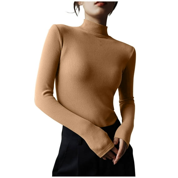 hotojiny Women's Turtleneck Long Sleeve Fleece Lined Warm Shirts Fall Winter Basic Layering Slim Thermal Underwear Tops