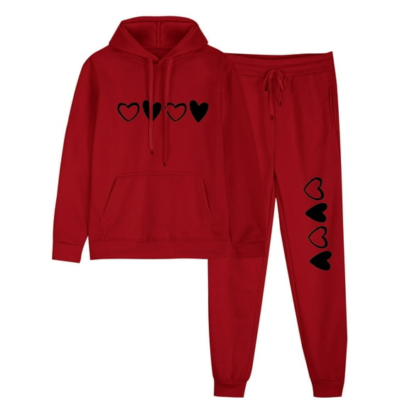 hotojiny Women's Valentine's Day 2 Piece Sweatsuit Outfits Hoodies Long Sleeve Sweatshirts with Running Joggers Long Pants