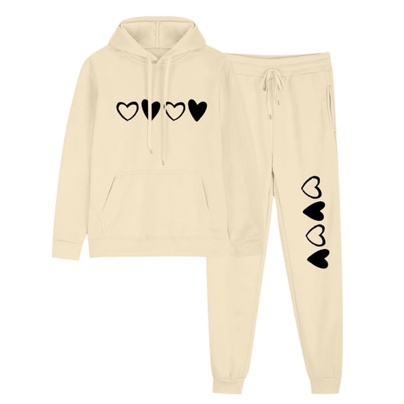 hotojiny Women's Valentine's Day 2 Piece Sweatsuit Outfits Hoodies Long Sleeve Sweatshirts with Running Joggers Long Pants