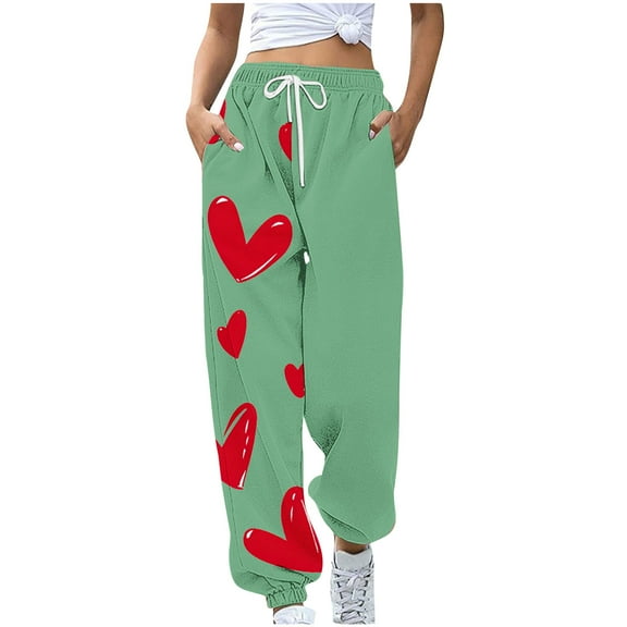 hotojiny Women's Valentine's Day Sweatpants Cute Trendy Loose Soft Workout Running Joggers Casual Lounge Gym Athletic Trousers