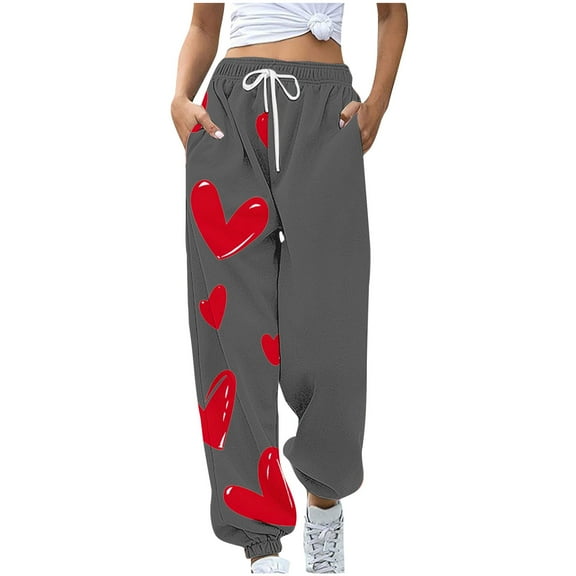 hotojiny Women's Valentine's Day Sweatpants Cute Trendy Loose Soft Workout Running Joggers Casual Lounge Gym Athletic Trousers