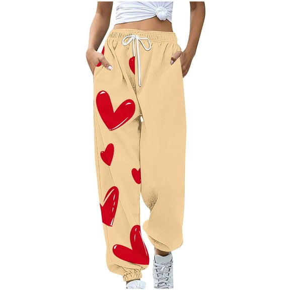 hotojiny Women's Valentine's Day Sweatpants Cute Trendy Loose Soft Workout Running Joggers Casual Lounge Gym Athletic Trousers