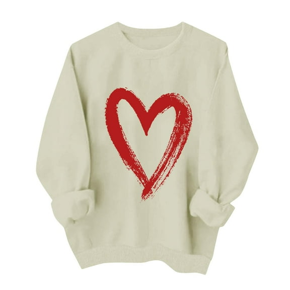 hotojiny Women's Valentine's Day Sweatshirts Fashion Long Sleeve Crewneck Pullover Casual Cute Heart Print Loose Tops