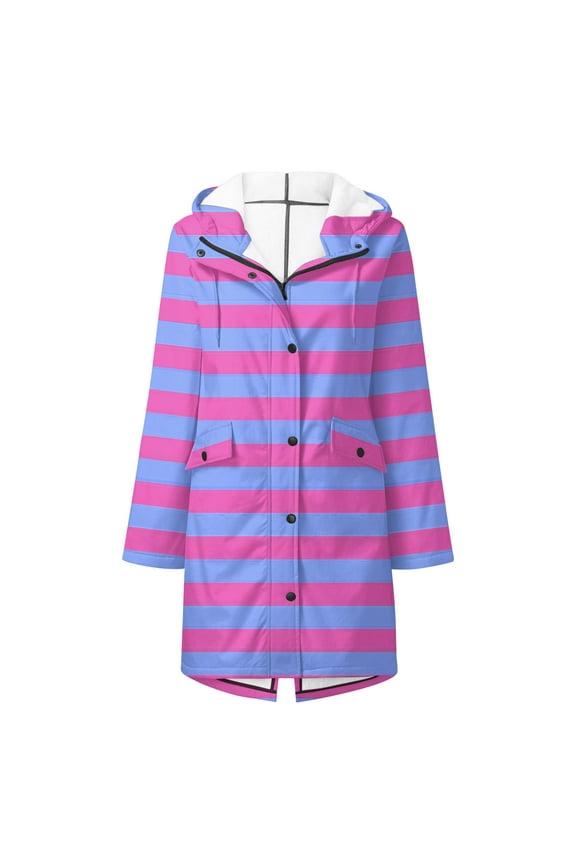 Women's Waterproof Rain Jacket Fleece Lined Warm Hooded Trench Overcoat Outdoor Hiking Travel Long Jacket