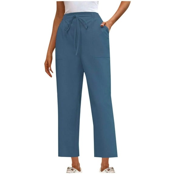 hotojiny Women's Wide Leg Cropped Pants High Waisted Drawstring Trousers for Business Work Casual with Pockets