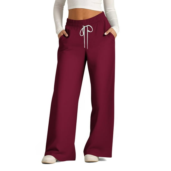 hotojiny Women's Wide Leg Lounge Pants High Waist Baggy Sweatpants Adjustable Drawstring Solid Color Trousers Loose Workout Joggers