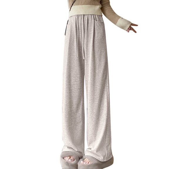hotojiny Women's Wide Leg Pants with Pockets Casual Loose Drawstring Trouser High Waist Flowy Lounge Pajama Pants