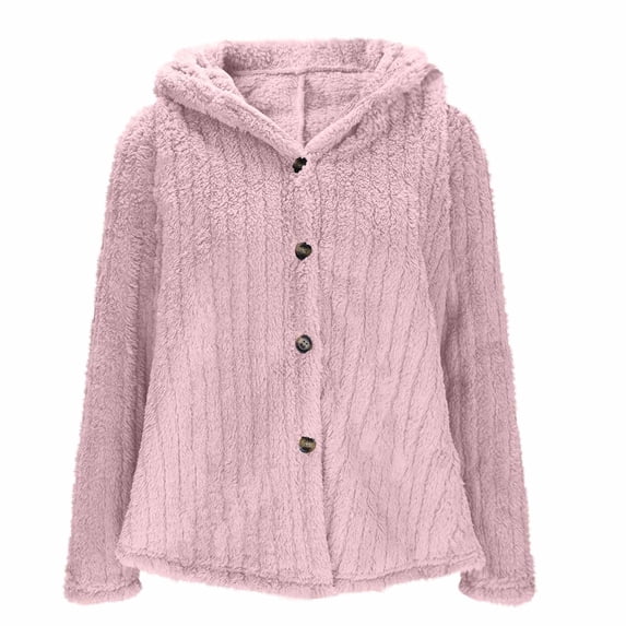 hotojiny Women's Winter Coats Sherpa Lined Long Sleeve Hooded Jacket Fuzzy Fleece Button down Casual Trendy Outerwear
