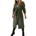 thumbnail image 1 of hotojiny Women's Wool Blend Coat Notched Lapel Pocketed Pea Coats Fall Winter Causal Long Overcoat with Belt, 1 of 7