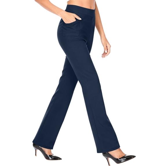 hotojiny Women’s Work Pants Straight Leg Trousers Business Casual Office High Waist Slacks Stretchy Pull-On Trousers with Pockets