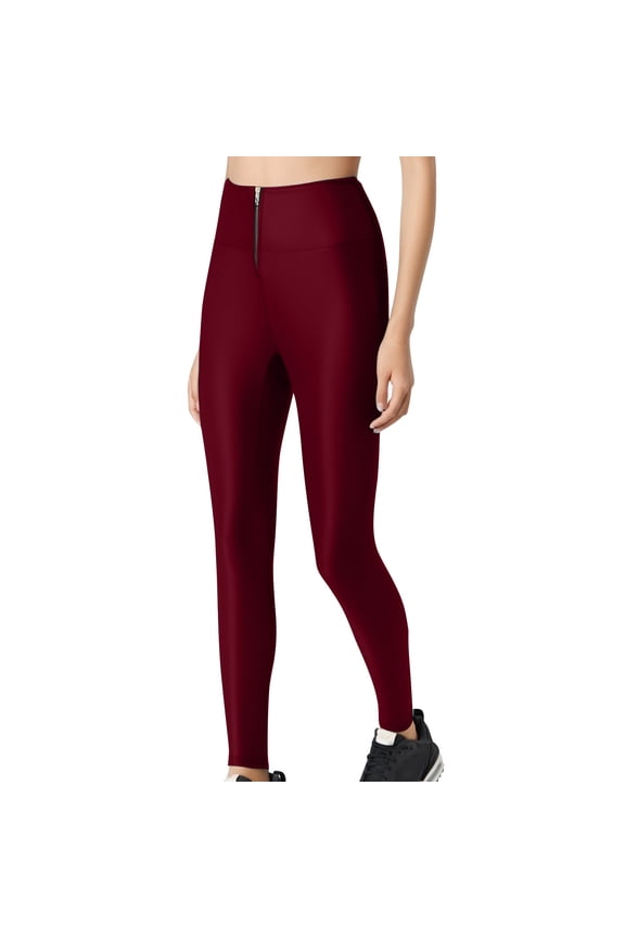 Women's Workout Leggings Fashion High Waisted Zipper Running Yoga Pants Stretch Slimming Tights Streetwear