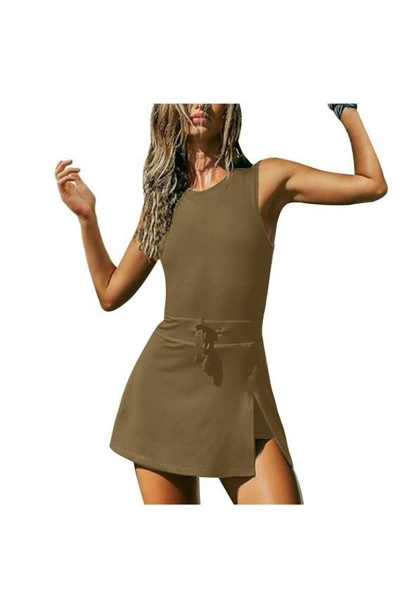 Women's Workout Rompers Summer Trendy Sleeveless Skorts Yoga Jumpsuits Lounge Tennis Gym Running Romper