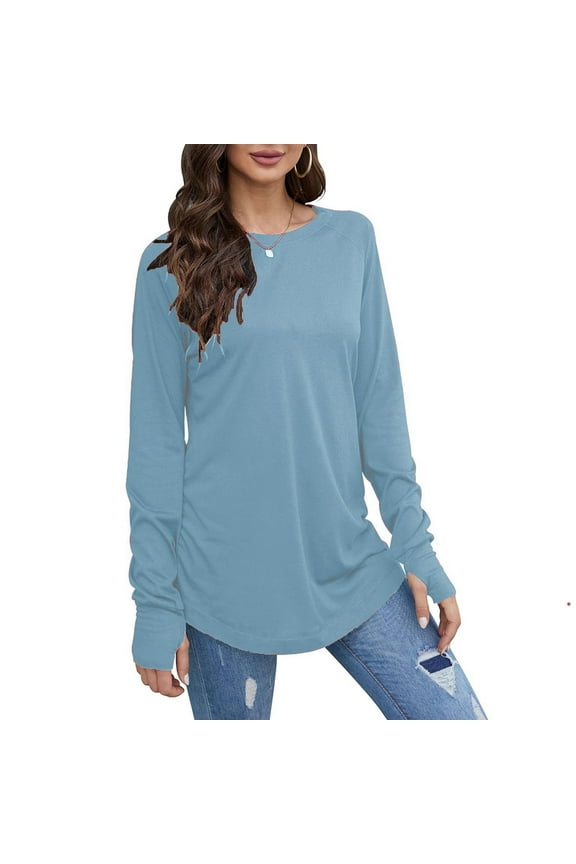 Women's Workout Tops Long Sleeve Running Hiking Athletic Gym Shirts Lightweight with Thumb Hole Crewneck Pullover