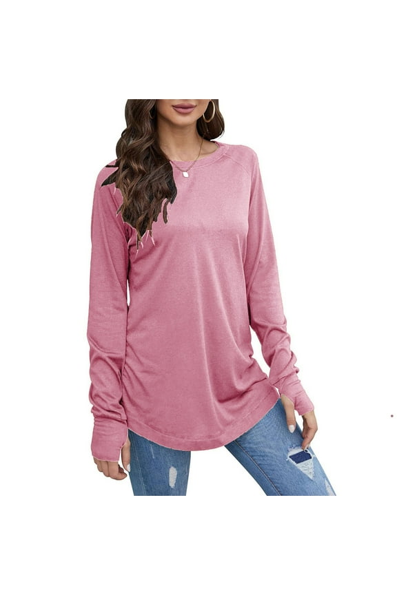 Women's Workout Tops Long Sleeve Running Hiking Athletic Gym Shirts Lightweight with Thumb Hole Crewneck Pullover