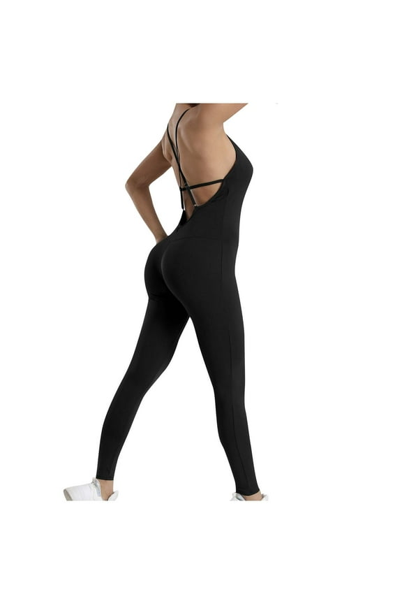 Women's Yoga Jumpsuit Backless Workout Romper Adjustable Spaghetti Strap Seamless Gym Playsuit