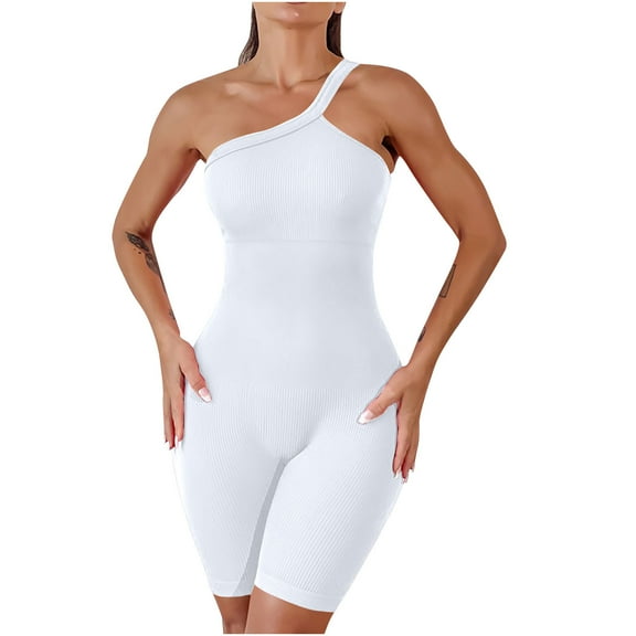 hotojiny Women's Yoga Jumpsuit Bodycon Soft Sleeveless Gym Workout Romper Ribbed Stretch Biker Shorts Jumpsuits