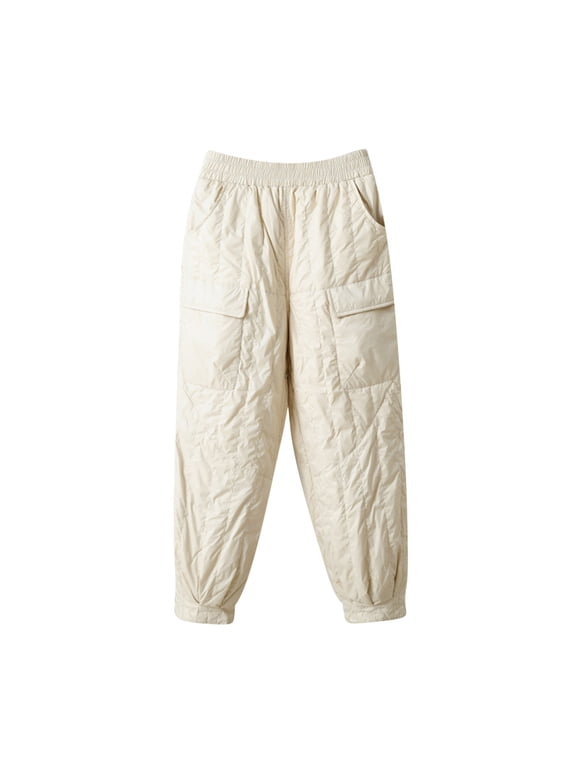Women's down Pants Winter Warm Thick Padded Quilted Pants Baggy Elastic Waisted Loose Snow Ski Puffer Trousers with Pockets