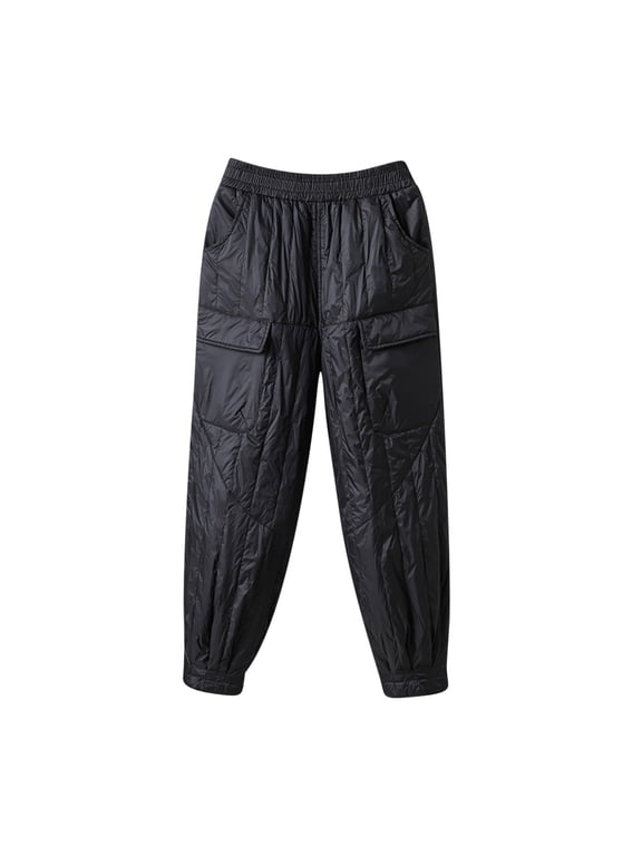 Women's down Pants Winter Warm Thick Padded Quilted Pants Baggy Elastic Waisted Loose Snow Ski Puffer Trousers with Pockets