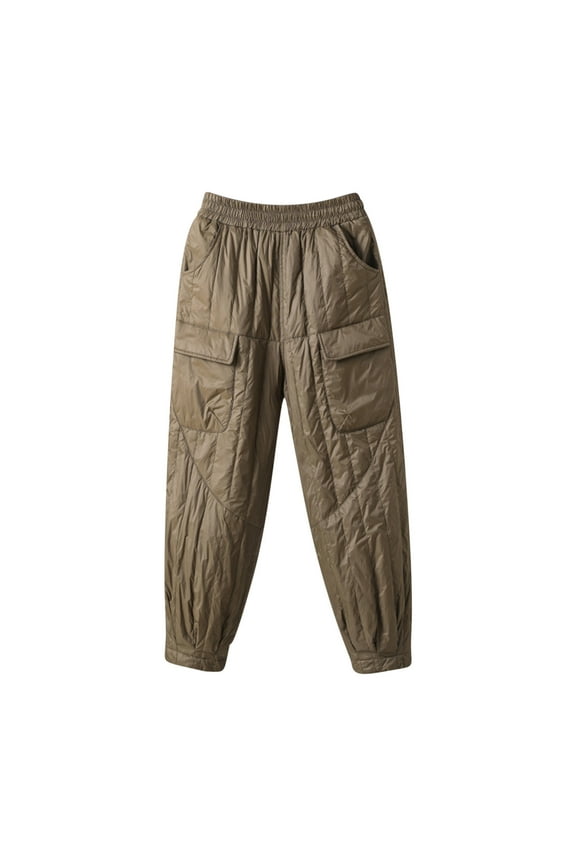 Women's down Pants Winter Warm Thick Padded Quilted Pants Baggy Elastic Waisted Loose Snow Ski Puffer Trousers with Pockets