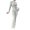 thumbnail image 1 of hotojiny Womens 2 Piece Knit Outfits Ribbed Slim Long Sleeve Mock Neck Crop Tops and Flared Pants Lounge Matching Sets, 1 of 6
