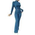 thumbnail image 1 of hotojiny Womens 2 Piece Knit Outfits Ribbed Slim Long Sleeve Mock Neck Crop Tops and Flared Pants Lounge Matching Sets, 1 of 7