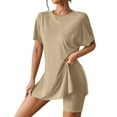 thumbnail image 1 of hotojiny Womens 2 Piece Lounge Set Summer Outfits Casual Short Sleeve Side Slit Oversized Tshirts with Biker Shorts Soft Sleepwear, 1 of 7
