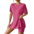 thumbnail image 1 of hotojiny Womens 2 Piece Lounge Set Summer Outfits Casual Short Sleeve Side Slit Oversized Tshirts with Biker Shorts Soft Sleepwear, 1 of 7