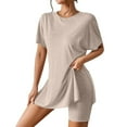 thumbnail image 1 of hotojiny Womens 2 Piece Lounge Set Summer Outfits Casual Short Sleeve Side Slit Oversized Tshirts with Biker Shorts Soft Sleepwear, 1 of 7