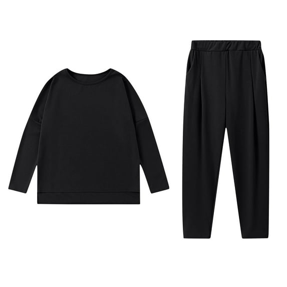 hotojiny Womens 2 Piece Outfits Casual Long Sleeve Loose Crewneck Tops and Work Business Pants Fashion Sets