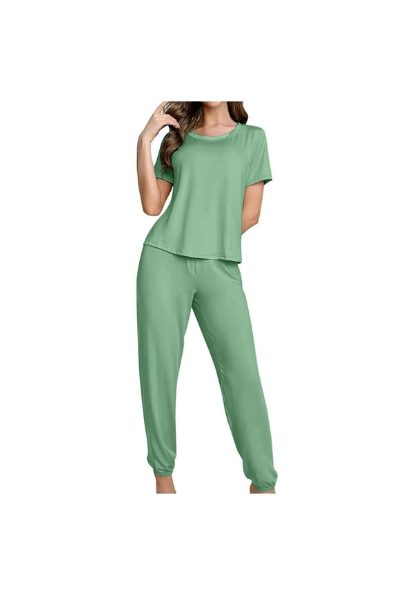 Womens 2 Piece Pajama Sets Short Sleeve Crew Neck Top with Jogger Pants Sets Soft Sleepwear Loungewear