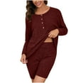 thumbnail image 1 of hotojiny Womens 2 Piece Pajamas Sets Knitted Long Sleeve Tops and Biker Shorts Lounge Outfits Comfy Sleepwear, 1 of 6