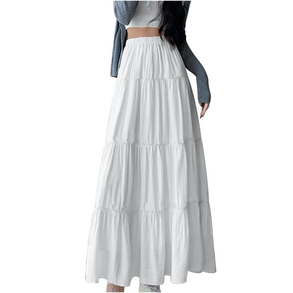 hotojiny Womens Boho Maxi Skirts Casual Tiered A-Line Flowy Long Skirts Lounge Beach Vacation Travel Skirt