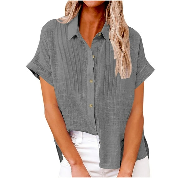 hotojiny Womens Button Down Shirts Casual Cotton Linen Short Sleeve Summer Tops Lounge Lightweight Beach Blouse