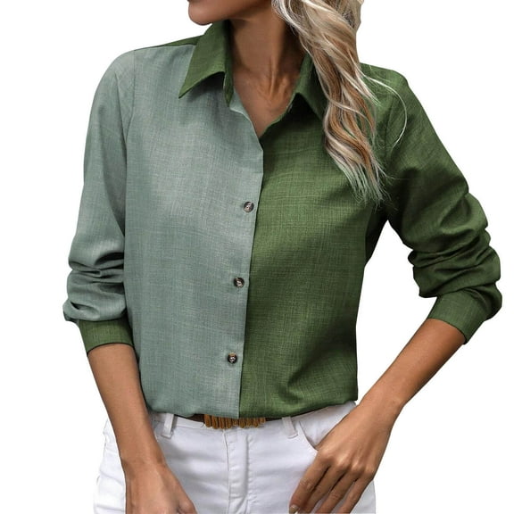 hotojiny Womens Button Down Shirts Cotton Linen Long Sleeve Tunics Tops Fall V Neck Collared Casual Blouses Dress Shirts