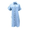 thumbnail image 1 of hotojiny Womens Button down Shirt Dress Summer Cotton Rolled Short Sleeve Mini Dress Casual Loose Tunic Dresses with Pockets, 1 of 5