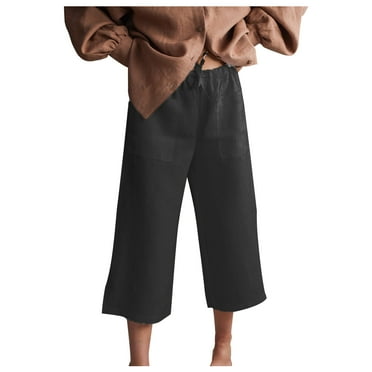 hotojiny Womens Capri Pants Wide Leg Drawstring Capris with Pockets Elastic Waist Lounge Comfy Side Split Pants