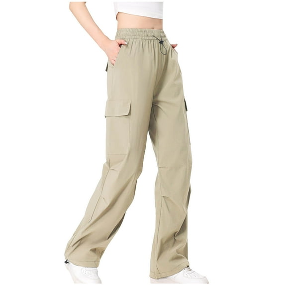 hotojiny Womens Cargo Pants Elastic High Waist Wide Leg Hiking Pants Baggy Quick Dry Athletic Trousers with Pockets