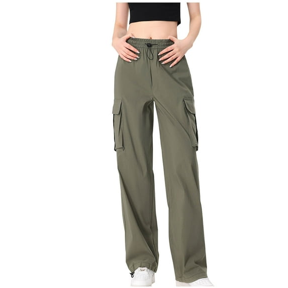 hotojiny Womens Cargo Pants Elastic High Waist Wide Leg Hiking Pants Baggy Quick Dry Athletic Trousers with Pockets